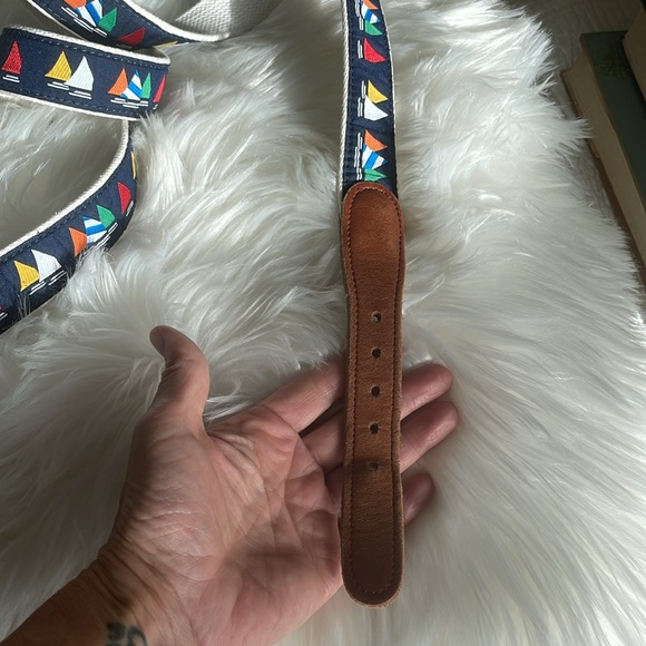 Sailboat Ribbon Belt Brown Leather Ends Size 44 - Picture 3 of 6